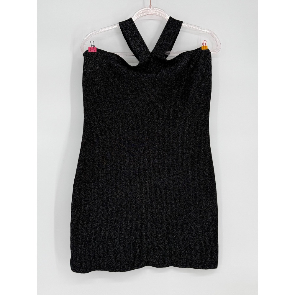 Sincerely Jules Womens Black Metallic Shimmer Halter Bodycon Dress Sz XL
